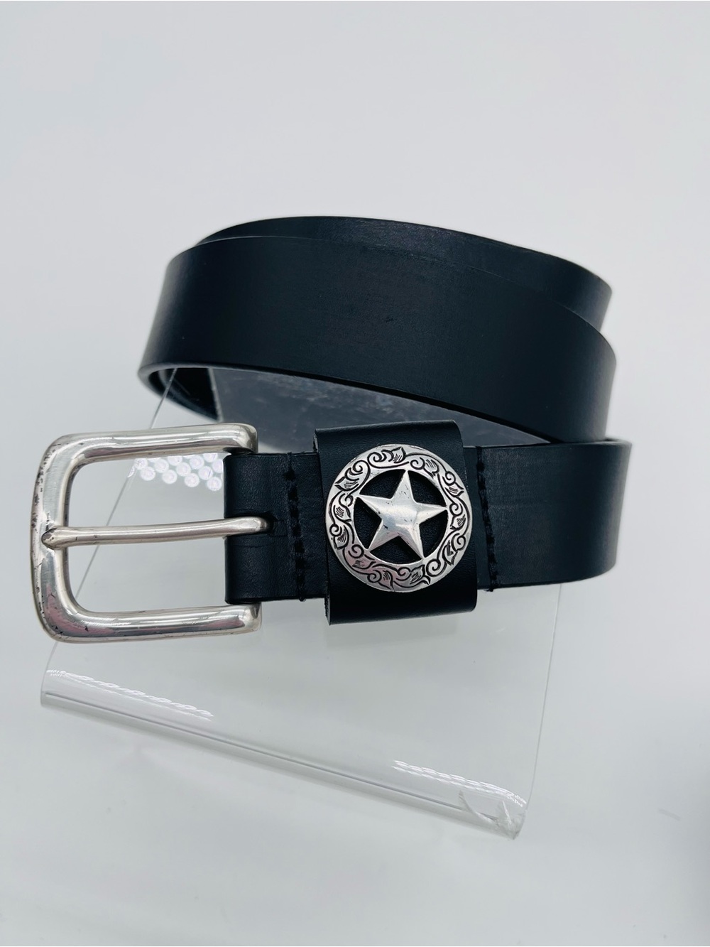 Black Leather Belt with Star Concho